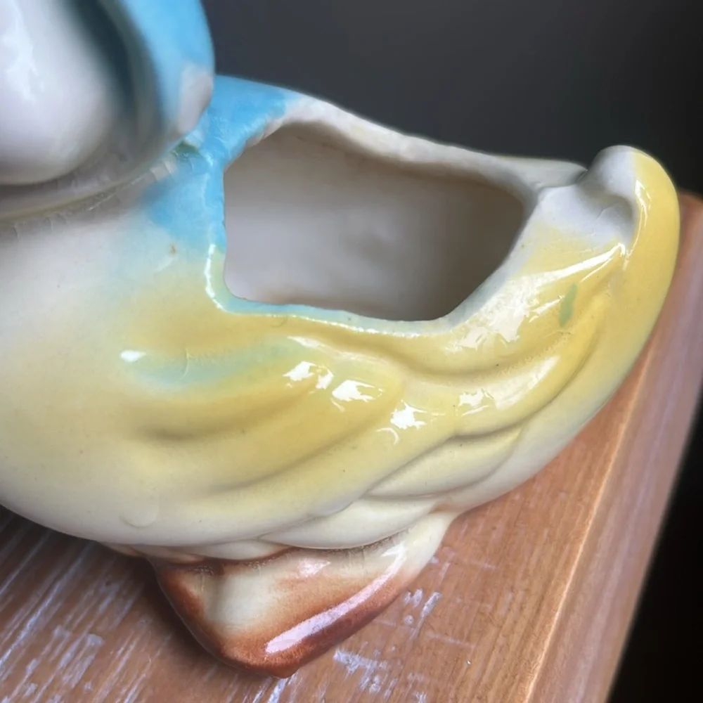 VTG Shawnee Pottery Duck Planter With Bonnet Ceramic Vase 1950's American Bisque - Picture 7 of 11